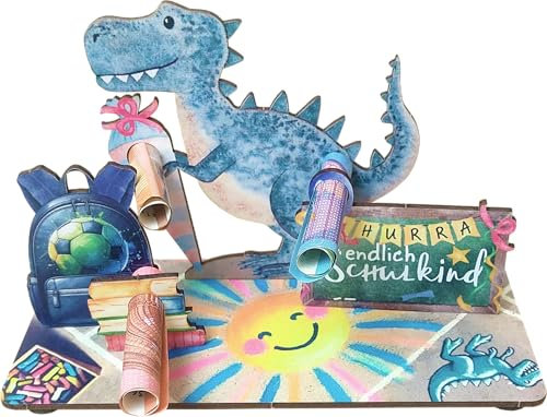 Einschulung Geschenk Jungen - Schuldkind Dino 3D-Holzkarte | Geldgeschenke, Karte Einschulung, Einschulung Junge Geschenk, Schulkind 2025 Junge Mädchen, Einschulung Junge, Geldgeschenk Schulstart