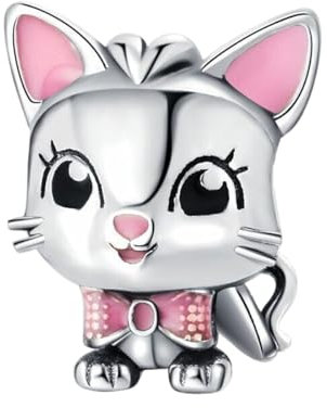 GOUWO Rosa Ohrkatze 925er Silber Charms Kompatibel mit Pandora Armband Halskette Schmuck für Frauen Mutter Tochter Geburtstag Halloween Muttertag Valentinstag Geschenke