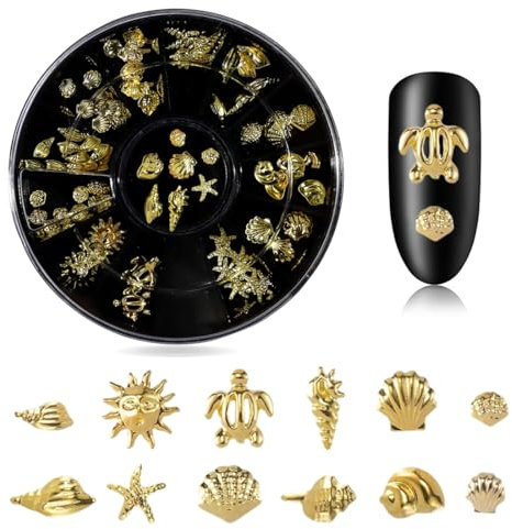 CPJJ Nail Charms Gold, Nail Charms, Charms Nägel, Nail Art Charms, 3D Gold Seesterne Shell Nail Art Dekoration, 3D Acryl Ocean Nail Gems für Frauen Acryl Nagel Ozean