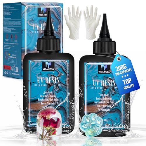 VIDA ROSA 200G UV-Harz Upgrade-Set mit hoher Glanz, hoher Härte und schnelldurchtrocknendem Epoxidharz, geeignet für Beschichtung, Gießen, Armbänder, Schmuckherstellung und DIY-Kunsthandwerk.