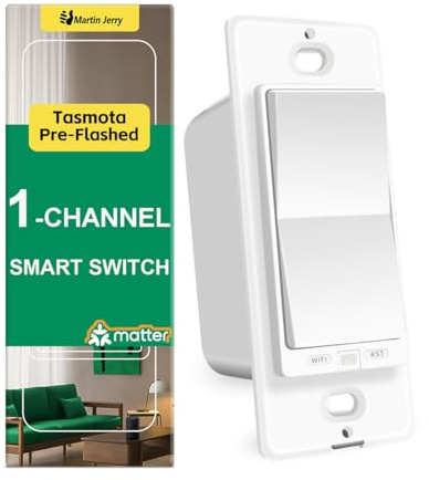 Matter Smart Switch homkit by Martin Jerry, tasmota preflashed on This ESP32 chip 1 Channel WiFi Smart Light Switch with Energy Monitor for Your Smart Home, Support Both MQTT and Matter, 1-Pack