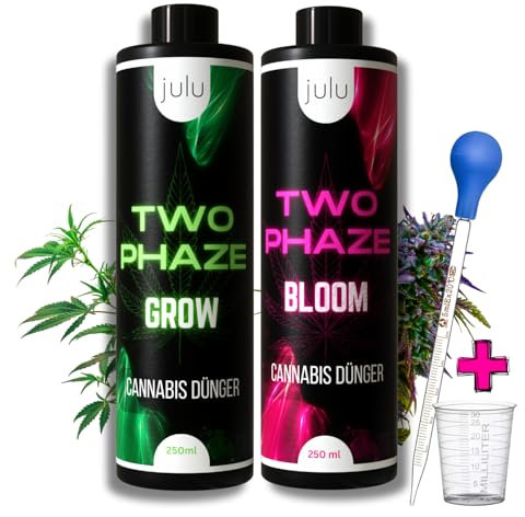 JULU Cannabis Dünger SET - Grow und Bloom NPK Dünger für Indoor, Outdoor, Autoflower und Growbox geeigneter Hanf Dünger - 2x 250 ml für bis zu 10 Pflanzen