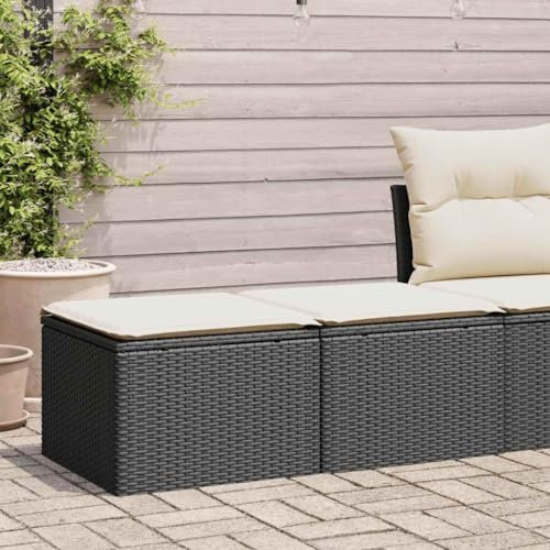 AJJHUUKI Gartenmöbel-2-teiliges Gartensofa-Set mit Kissen, schwarz, Polyrattan, Akazien-Möbel