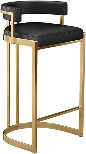 DZYHFCO Barhocker mit Thekenhöhe, Barhocker, PU-Polster-Barhocker, moderner Kücheninselstuhl mit U-förmiger hohler Rückenlehne und rutschfesten Matten für Esszimmer (Schwarz, 65 cm)
