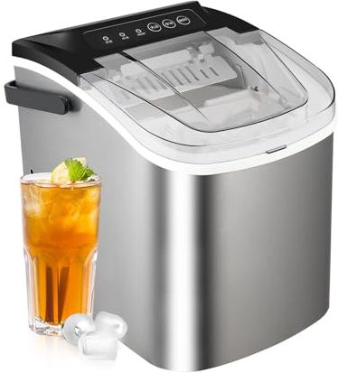 Ice Maker Machine, Portable Ice Machine, 9 Ice Cubes in 6 Mins, 12 KG in 24Hrs, with Ice Scoop and Basket, Portable Ice Cube Maker Machine for Home/Kitchen/Office/Bar