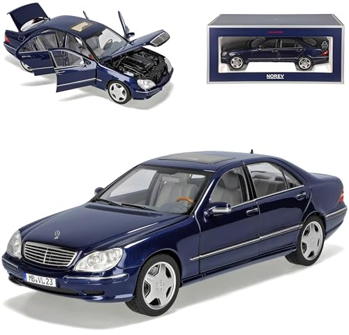 Mercedes-B S-Klasse S55 AMG W220 Limousine Dunkel Blau Metallic 1998-2005 1/18 Norev Modell Auto mit individiuellem Wunschkennzeichen