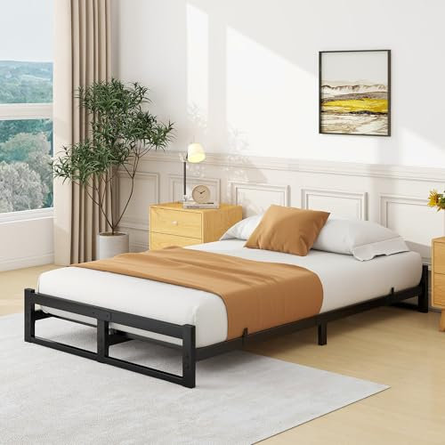 VECOCHO Bett120x200 mit lattenrost,Metallbett 120x200-16cm Höhe Bodenbett,Bettgestell120x200 Plattformbett aus Metall,Gästebett,Doppelbett KeinBoxspringbett Erforderlich,Geräuschlos,Schwarz Bettrahmen