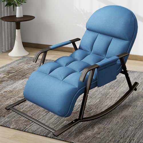 Schaukelstuhl Schaukelsessel Verstellbare Schaukellehne und Fußstütze Relaxsessel mit Seitentasche Gepolsterter Schwingsessel bis 150 kg Belastbar Stillsessel für Outdoor Wohnzimmer Garten (Orange)