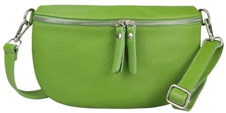 Made in Italy Damen Leder Tasche Handytasche Gürteltasche Crossbody Hüfttasche Bauchtasche Umhängetasche Cross-Over Bodybag Schultertasche Kosmetiktasche Aloe (Grün)