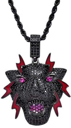 Sopodbacker Halskette Ketten Schmuck Herren Frauen Anhänger Necklace Hip-Hop Schmuck Black Panther Muster Hiphop Herren Anhänger Volle Halskette