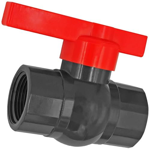 MegaHaustechnik Kugelhahn aus Kunststoff PP 1 Zoll IG x IG DN25 2 fach Innengewinde Druck PN10 Bar Griff rot Trinkwasser geeignet Anschluß Verschraubung Bewässerung Wasser Absperr Ventil Hahn