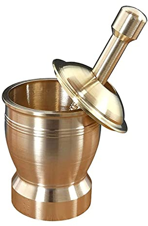 YJYJY Ensemble mortier et Pilon en Laiton, Bol et mortier, broyeur Solide