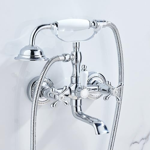 ZYCDP Duscharmatur Unterputz Doppelkreuzgriff Mischbatterie Badewanne Retro Kalt und Warm Chrom