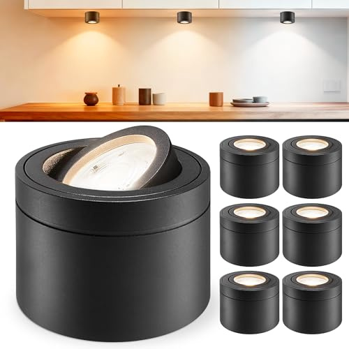 Laiebri 6x Led Aufbauspots Schwarz - 30° Schwenkbar Ø80x60mm Deckenstrahler - inkl. 6W Led Modul 230V 2700K/4000K/6500K Dimmbar Deckenspots - Aufbaustrahler - Aufputz Spots