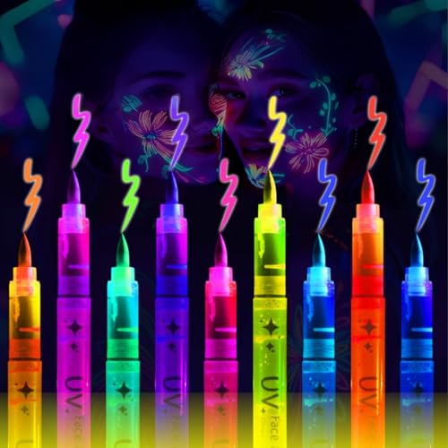 Lot de 8 crayons de maquillage néon UV fluorescents pour le corps, tatouage, peinture corporelle, décoration pour Halloween, fête, festival