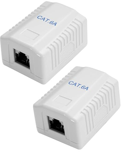 2X CAT6A Netzwerkdose Aufputz, Geschirmt (S/FTP), 8P8C RJ45 Buchse, 10 Gbit/s bis 500 MHz, für LAN, Internet, Smart Home - Weiß