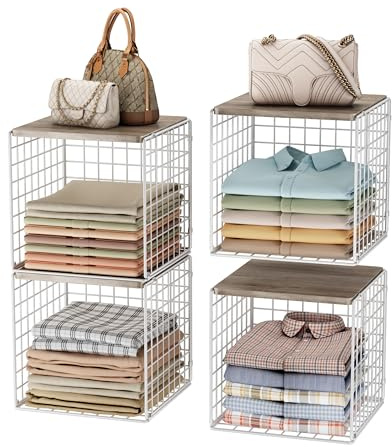 UMDONX 4 Stück Schrank Organizer Faltbar & Stapelbar | Multifunktionale Aufbewahrungsboxen für Kleiderschrank, Küche, Wohnzimmer, Waschküche (Weiß)