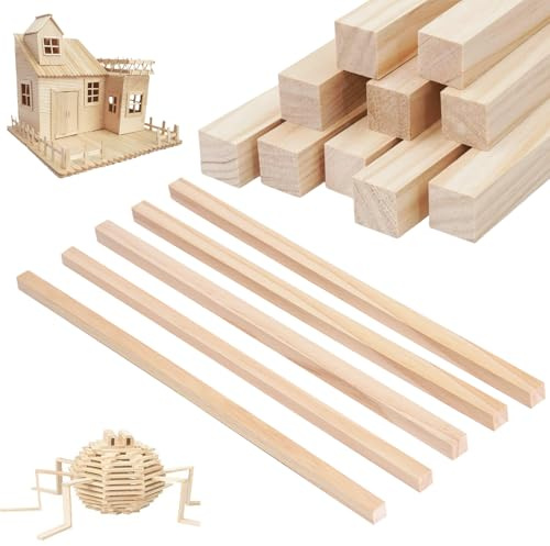 15 Stück Holzstäbe Quadratisch, 30 x 1,5 x 1,5 CM Bastelholz Natur Holzleisten Zum Basteln Easy Sticks Holzstäbchen Zum Basteln für Holzarbeiten Kunstprojekte DIY