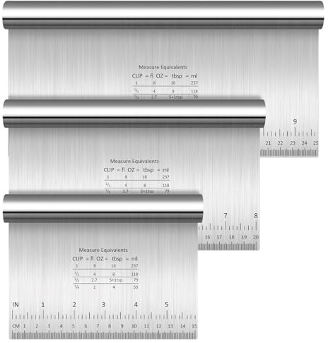 3 Stück Teigschaber Edelstahl 15/20/25cm, Teigkarte Teigspachtel | Tortenschaber, Antihaft Teigschneider Küchenschaber, Backutensilien für Pizza Kuchen Torte