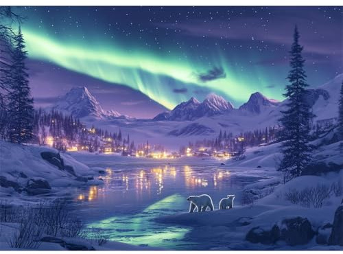 Yunlus 1000 Pieces Jigsaw Puzzles for Adults Northern Lights Polar Bear Puzzle Hard Difficult Challenging Puzzle for Teens 1000pc Nature Jigsaw Puzzles 28 x 20 inch