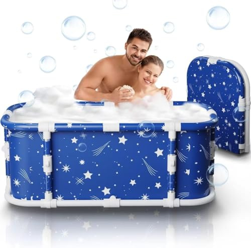 Baignoire portable, baignoire pliable de 120 cm sans installation, baignoire épaisse à 7 couches avec support en métal, baignoire de trempage pliable