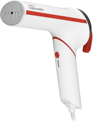 Polti Vaporella Vertical Styler GSM50R, Portable Vertical Steam Iron | Foldable Handle, Power 800 W, Aluminium Soleplate, Heats Up in 30 Sec, Travel Bag Included, White and Red