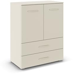 Rauch Möbel ADITIO, Kommode, Farbe Beige, Breite 80 cm | Highboard im zeitlosen Stil, 2-türig, 2 Schubladen, Soft-Close-Funktion, für Schlafzimmer, Gästezimmer, Wohnzimmer, Garderobe