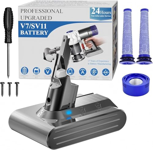 BOTKK Professional Replacement for Dyson V7 Battery SV11 SV37, Compatible with V7 Animal, Animal Extra，Absolute, Fluffy, Fluffy extra, Total Clean, Advanced, Motorhead, Trigger Vacuum with 3 Filters