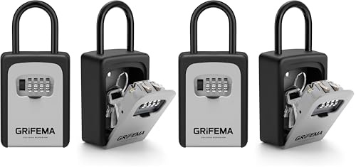 GRIFEMA GA1004 Caja de Seguridad para Llaves, Caja de Cerradura, Armarios de llaves con Gancho, Gris (Paquete de 2)