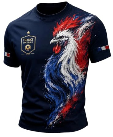 Maillot de Foot Supporter France Football Coupe du Monde 2026 Tee Shirt Drapeau Français, T-Shirt Homme Drapeau Coq Gaulois Vintage