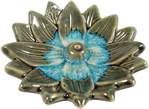GURU SHOP Räucherstäbchenhalter Lotus aus Keramik Zweifarbig - Modell 17, 2x10x10 cm