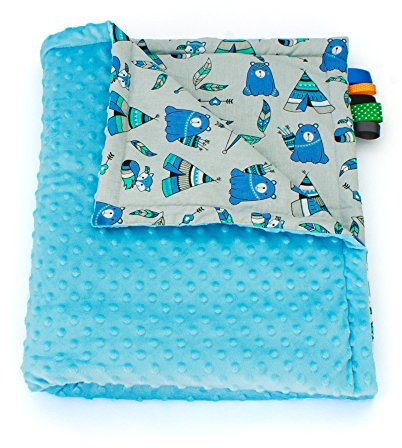 1buy3 Minky Babydecke gefüttert |Plüschdecke |Krabbeldecke |Kuscheldecke 100 x 160 cm (Babyblau + Indianer)