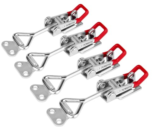 POWERTEC 4PK Toggle Clamp, 400 lbs Holding Capacity, 4002 Adjustable Pull Action Latch for Smoker, Tool Box, Woodworking Jigs and Fixtures, Cabinet, Tool box, Door (20333)