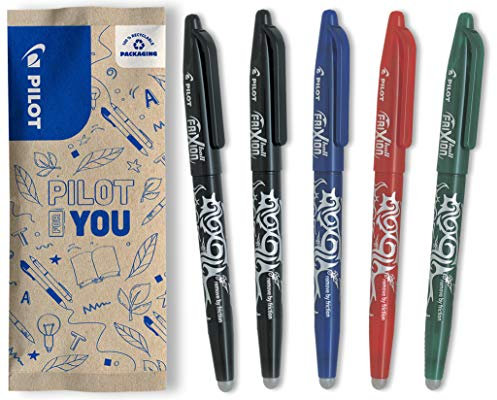 PILOT FriXion Ball 0.7 Set – 5 Stück: 2x Schwarz, 1x Blau/Rot/Grün – Radierbare Tintenroller 0,4mm Strichstärke, angenehme Schreibführung beim Schreiben, thermosensitive Tinte, austauschbare Mine