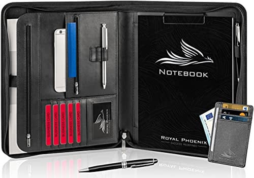Royal Phoenix® Business Schreibmappe A4 'Falcon' - Hochwertige Businessmappe mit Reißverschluss - inkl. Kreditkartenetui + weiteren EXTRAS - Dokumentenmappe aus hochwertigem Kunstleder in Schwarz
