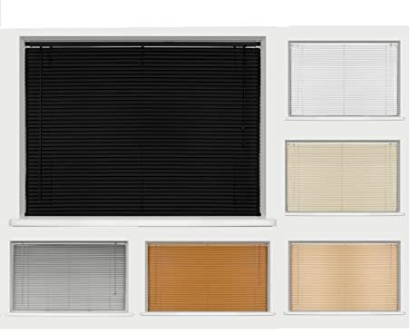 Ruby Deals PVC Window Venetian Blind Blinds Easy Fit Curtains Trimmable Fittings Windows Treatment Shutters Twist Open Close (Black-PVC, 45cm wide (17.7'') x 150cm)