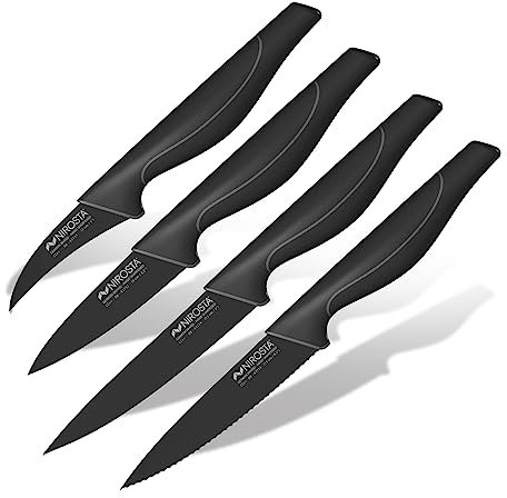 Nirosta Wave-Messer-Set, Verschiedene Messer mit Funktionsteil aus hochwertigem Edelstahl, Premium-Messer mit Soft-Touch Griff, hochwertige Messer für jeden Anlass(Farbe:Schwarz),Menge:1x4er Set
