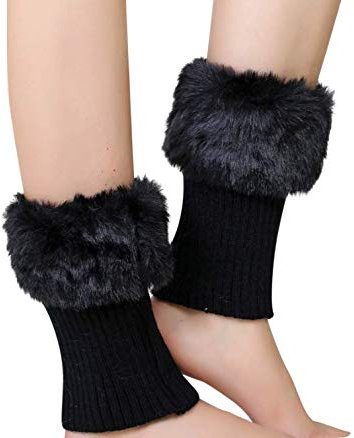 Women Girls Faux Fur Boot Cuff Socks Knitted Short Leg Warmers Boots Socks Stretchy Comfortable Fashion Christmas Birthday Gift