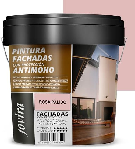JOVIRA PINTURAS PINTURA FACHADAS ANTIMOHO. Repelente al agua, impermeable y anti fisuras. (4 Litros, Rosa Palido)