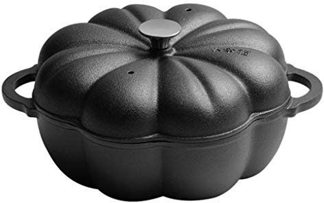 Pot en Fonte en Forme De Citrouille Pot AntiadhéSif De Patates Douces RôTies pour Support De MéNage BBQ, Black, 25 * 12cm