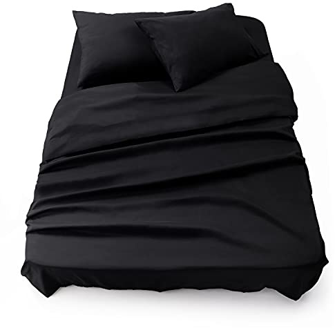 Blumtal® Bettlaken Set 3-teilig - Oeko-TEX zertifiziertes 3er Set - Spannbettlaken 135x190x30cm + Bettlaken ohne Gummi 220x275cm + 2X Kissenbezug 50x80cm - Bettlaken & Kissenbezug Microfaser - Black