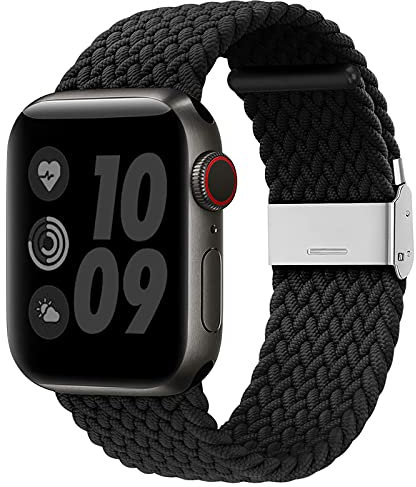 Wepro Straps Compatible with Apple Watch Strap 45mm 44mm 42mm 46mm 49mm for Women/Men, Elastic Adjustable Nylon Replacement Strap for Apple Watch SE/Ultra/Ultra 2/Series 10 9 8 7 6 5 4 3 2 1, Black