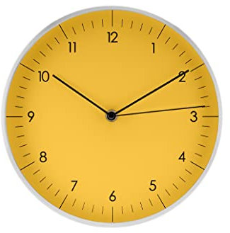 LUUK LIFESTYLE Design Quarz Wanduhr ohne Ticken, mit arabischen Ziffern, Moderne Dekoration für Wohnung, Haus, Büro, in gelb und Silber