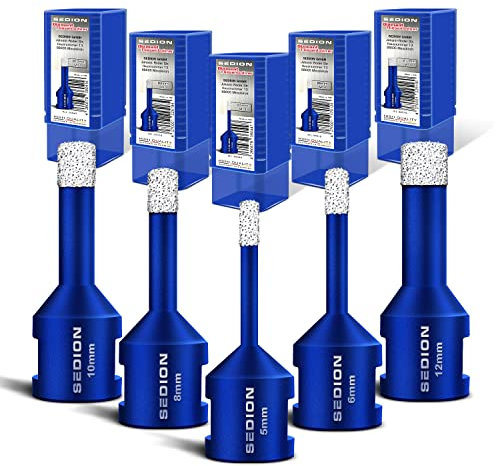 Sedion® Fliesenbohrer Set 5tlg. 5, 6, 8, 10, 12 mm, M14 Premium – Meisterhafte Diamantbohrer für harte Fliesen und Feinsteinzeug - Exklusive Perfektion Industrie Qualität für professionelle Ergebnisse