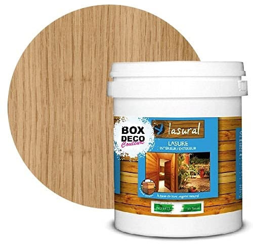 BOX DECO COULEURS Lasure naturelle bio bois intérieur et extérieur écologique Lasural Natura - 1L, Chêne clair
