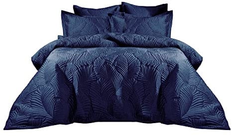 Paoletti Palmeria Quilted Duvet Cover Set – Luxe Embroidered Velvet Bedding (Navy – Double)