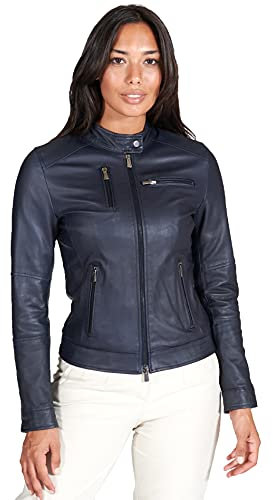 D'Arienzo Giacca Pelle Naturale Blu Donna Giacca Moto Primaverile Biker Vera Pelle Made in Italy Giulia XL/Blu