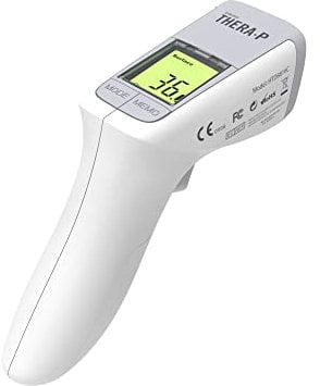 HoMedics TheraP Termómetro infrarrojo sin contacto – Distancia de medición sin contacto 1-5 cm en menos de 2 segundos Medición instantánea y alarma de fiebre de tres colores