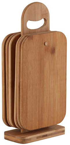 axentia Schneidebrett-Set mit Brettchenständer aus Bambus, ca. 15 x 31,5 x 7 cm, 134536, Holzfarben
