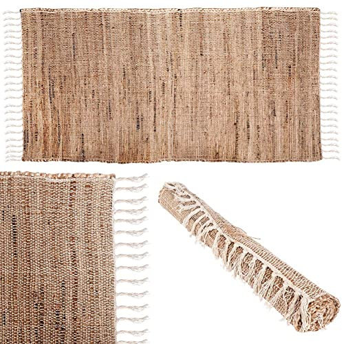 Vilde Teppich Bettvorleger rechteckig aus Baumwolle Jute natürlich im Boho-Stil 140x70 cm